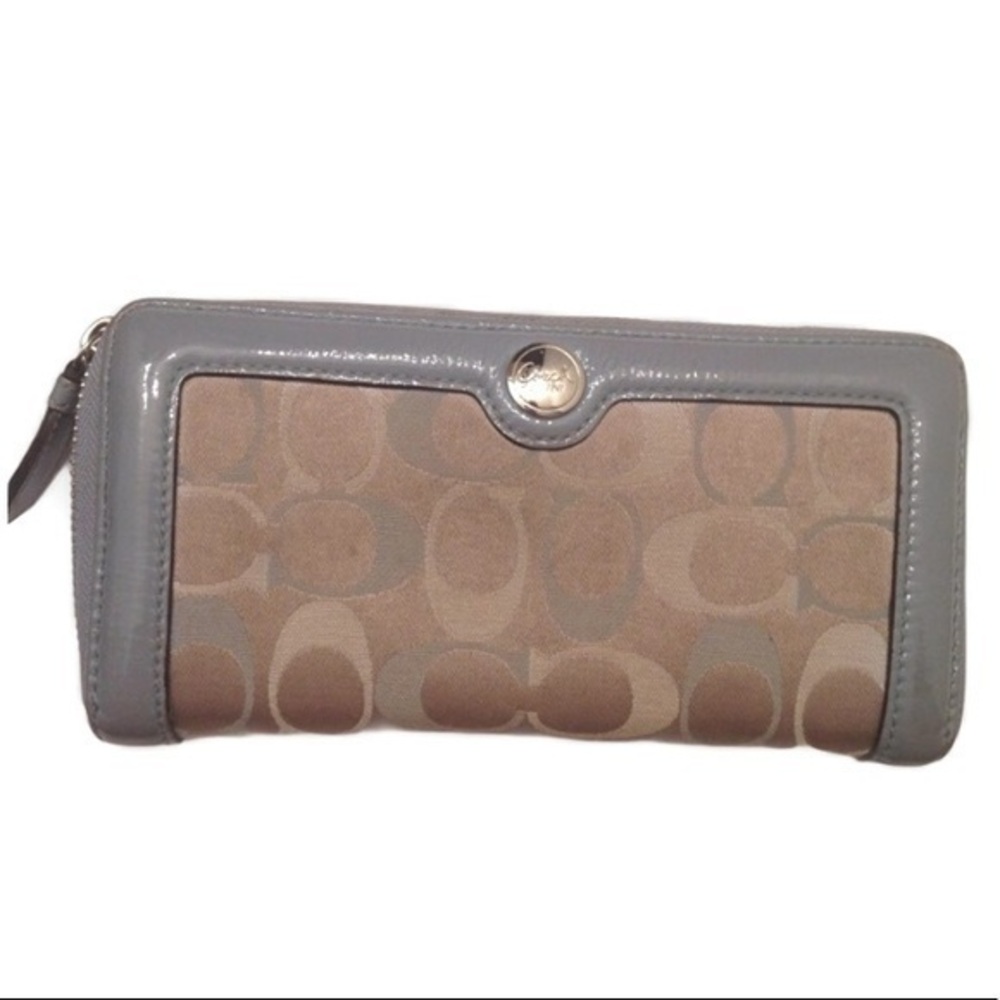 COACH BLUE JACQUARD LEATHER ACCORDION WALLET